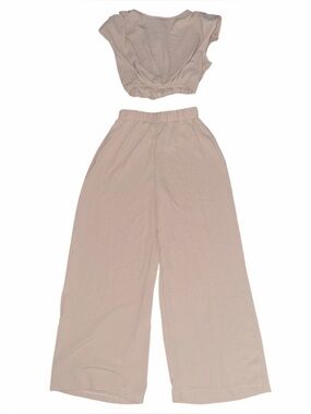 Two-Piece Wide Leg Set in Light Beige, Size Small